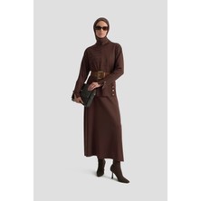 Armine Trend Düğme Detaylı Etekli Triko İkili Takım Kahverengi 25KTD6107