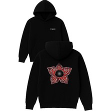 Vsrn Things Canavar Tasarım Baskılı Oversize Siyah Kapüşonlu Sweatshirt