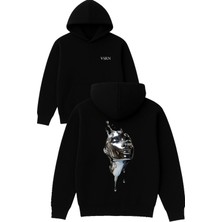 Vsrn Akan Metal Tasarım Baskılı Oversize Siyah Kapüşonlu Sweatshirt