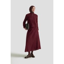 Armine Trend Bomber Ceketli Fermuarlı Astarlı Tüvit Etekli İkili Takım Bordo 25KT627