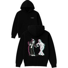 Vsrn Palyaço Hayalet Tasarım Baskılı Oversize Siyah Kapüşonlu Sweatshirt