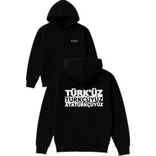 Vsrn Türk Tasarım Baskılı Oversize Siyah Kapüşonlu Sweatshirt