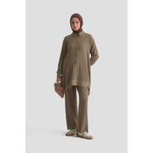 Armine Trend Ribana Detaylı Asimetrik Kesim Fitilli Pantolonlu Ikili Takım Camel 25KT6103