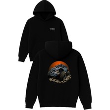 Vsrn Off Road Tasarım Baskılı Oversize Siyah Kapüşonlu Sweatshirt