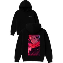 Vsrn Anime 1 Tasarım Baskılı Oversize Siyah Kapüşonlu Sweatshirt