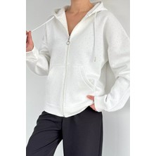 Gülseli Kadın Taş Işlemeli Kapüşonlu Şardonlu Ön Fermuarlı Sweatshirt P-00018814