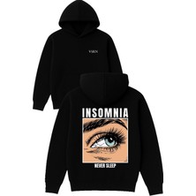 Vsrn Insomına Tasarım Baskılı Oversize Siyah Kapüşonlu Sweatshirt
