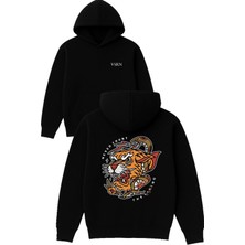 Vsrn Never Trust Tasarım Baskılı Oversize Siyah Kapüşonlu Sweatshirt