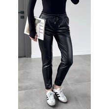 Gülseli Kadın Bel Lastikli Suni Deri Pantolon P-00018536
