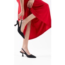 Roof Atelier Angelica Siyah Saten Arkası Açık Kadın Topuklu Ayakkabı