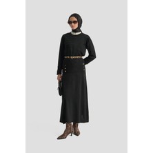 Armine Trend Düğme Detaylı Etekli Triko Ikili Takım Siyah 25KTD6107