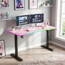 Karr Gaming G-Flex Elektrikli Yükseklik Ayarlı Rgb Aydınlatmalı Oyuncu Masası - 160X80 - Pembe
