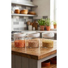 Atbyhome Lengo 3'lü 850 ml Mühürlü Vakumlu Borosilikat Cam Erzak Saklama Kavanozu