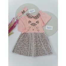 Şirin Kedi Leopar Somon Elbise 3-6 Ay