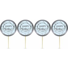 Best Parti 8'li Pasta Kürdanı Happy Bırthday Gümüş Yaldızlı Mavi