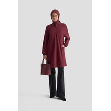 Armine Trend Yarım Fermuarlı Kolları Ribanalı Cepli Örme Tunik Bordo 25KT461