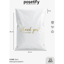 Poşetify Premium Renkli Kargo Poşeti 30X38X6 cm | 25 Adet | Thank You Baskılı | Beyaz | Iç Göstermez