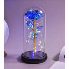 Best Parti Peri LED Işıklı Solmayan Mavi Sonsuzluk Gülü Fanuslu Gece Lambası