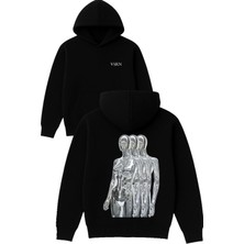 Vsrn 3 Metal Kadın Tasarım Baskılı Oversize Siyah Kapüşonlu Sweatshirt