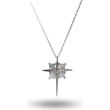 Gümüş Sırrıus Kutup Yıldızı  Çağla Tasarım Çarpı Kadın Kolye Doğum Günü Hediye