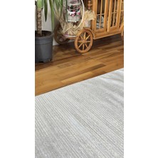 Elvey Home Krem Açık Gri Saten Bambu Ince Sık Dokuma Parlak Yüzey Kaymaz Özel Ölçü Salon Koridor Halı Yolluk