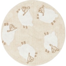 Akbel Halı Cotton Boon XXW CBN 11 Çok Renkli Yuvarlak Q120 - Yıkanabilir Kaymaz Naturel Pamuk Bebek Halısı