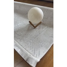 Elvey Home Krem Açık Gri Saten Bambu Ince Sık Dokuma Parlak Yüzey Kaymaz Özel Ölçü Salon Koridor Halı Yolluk