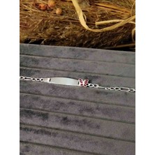 Generic 925 Ayar Gümüş Kişiselleştirilebilir Çocuk Künye/bileklik - Kırmızı Kelebek Detaylı