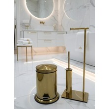 Emfa Aksesuar Gold Tuvalet Fırçası Gold Tuvalet Kağıtlığı Gold Çöp Kovası Ayaklı Set Pirinç Malzeme