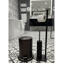 Emfa Aksesuar Siyah Tuvalet Fırçası Siyah Tuvalet Kağıtlığı Siyah Çöp Kovası Ayaklı Set Pirinç Malzeme