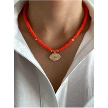 Hercy Göz Turuncu Fimo Kolye | Summer Necklace