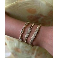 Nur Tasarım Atolyesi Xuping Altın Kaplama Üç Göz Taşlı Zarif Kadın Bileklik