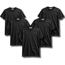 Miba Store Avantajlı Set (5 Adet) -Regular Kalıp -Bisiklet Yaka- Siyah Renk T-Shirt