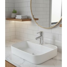 Emfa Aksesuar Beyaz Tezgah Üstü Çanak Lavabo 50X40X13,5 - Beyaz Premium Lavabo Taşı