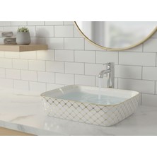 Emfa Aksesuar Krem Gold Desenli Tezgahüstü Çanak Lavabo 50X40X13,5 - Gold Desenli Lavabo Taşı