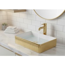 Emfa Aksesuar Gold Çizgili Çanak Tezgahüstü Lavabo 50X34X13 - Altın Renk Çizgili Premium Lavabo Taşı