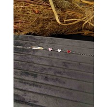 Generic 925 Ayar Gümüş Kişiselleştirilebilir Mineli Çocuk Künye/bileklik - Kalp Detaylı