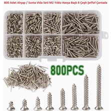 Hatfon 800 Adet Ahşap / Sunta Vida Seti M2 Yıldız Havşa Başlı 8 Çeşit Şeffaf Çantada