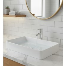 Emfa Aksesuar Beyaz Tezgah Üstü Çanak Lavabo 61X34X11 - Beyaz Dikdörtgen Lavabo Taşı