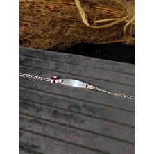 Generic 925 Ayar Gümüş Kişiselleştirilebilir Mineli Çocuk Künye/bileklik - Siyah - Beyaz Taraftar Detaylı