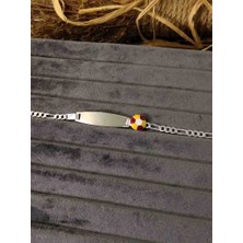 Generic 925 Ayar Gümüş Kişiselleştirilebilir Mineli Çocuk Künye/bileklik - Sarı - Kırmızı Taraftar Detaylı