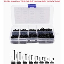 Hatfon 800 Adet Ahşap / Sunta Vida Seti M2 Siyah Yıldız Havşa Başlı 8 Çeşit Şeffaf Çantada