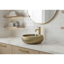 Emfa Aksesuar Antik Çizgili Tezgah Üstü Çanak Lavabo 40X40X12,5 - Mat Gold Lavabo Taşı