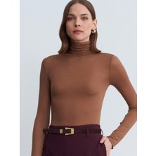 Dilvin 32277 Balıkçı Yaka Kaşmir Bluz-Koyu Vizon