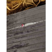 Generic 925 Ayar Gümüş Kişiselleştirilebilir Mineli Çocuk Künye/bileklik - Kırmızı Araba Detaylı