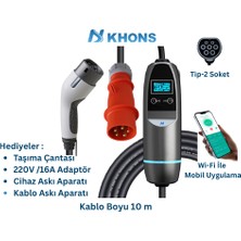Khons Taşınabilir Elektrikli Araç Şarj Cihazı 22 Kw | 1om Kablo