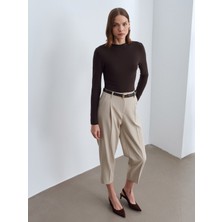 Dilvin 72245 Kemerli Pileli Kumaş Pantolon-Taş