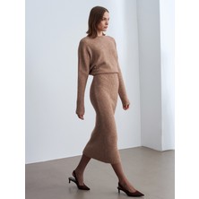 Dilvin 90260 Bisiklet Yaka Yumuşak Dokulu Triko Elbise-K.bej Mel.