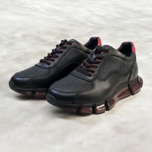 Zueofficial Erkek Hakiki Deri Kırmızı Eva Taban Siyah Deri Spor Ayakkabı