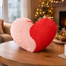 Evidea Soft Yinyang Kalp Figürlü Yastık - Pembe / Kırmızı - 33X27 cm